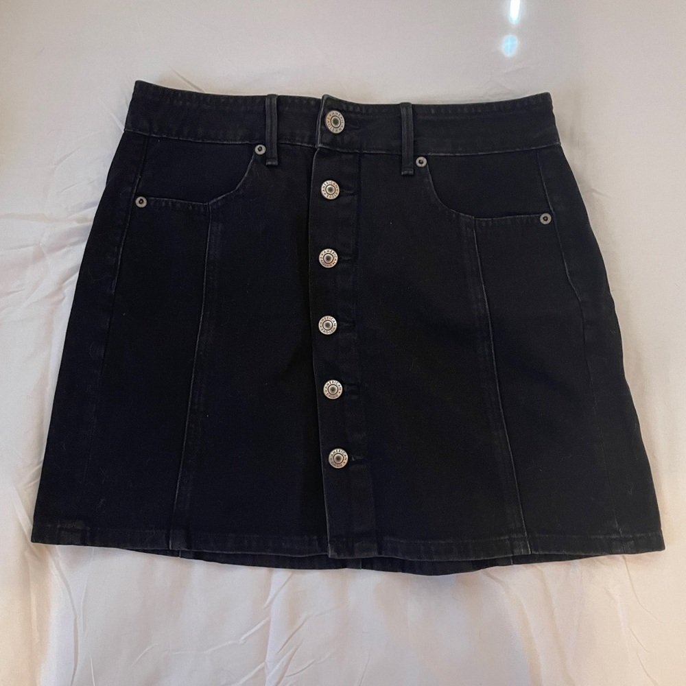 AE Black Denim Button-Front Skirt
